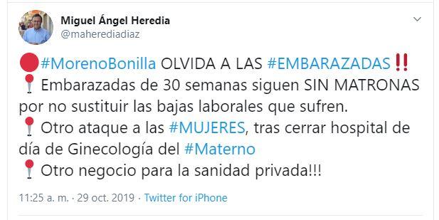 Captura de pantalla del tuit de Miguel Ángel Heredia. 