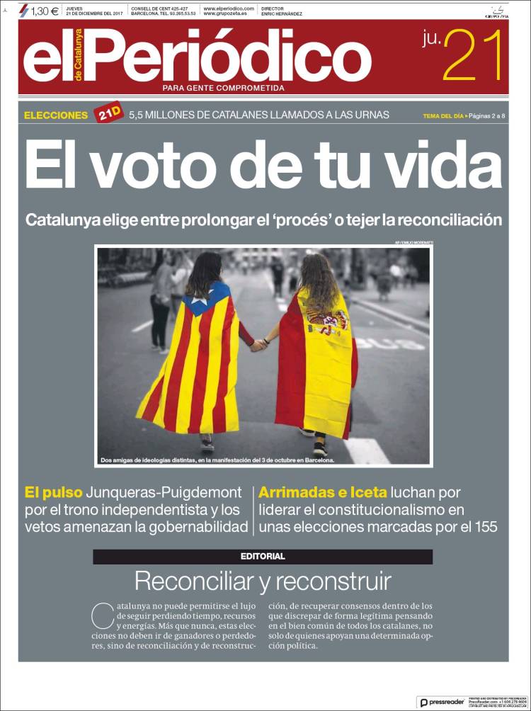 Portada de la jornada electoral en Cataluña el 21 D