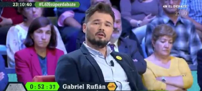 Gabriel Rufián durante el debate de 'La Sexta Noche'. Fuente: La Sexta.