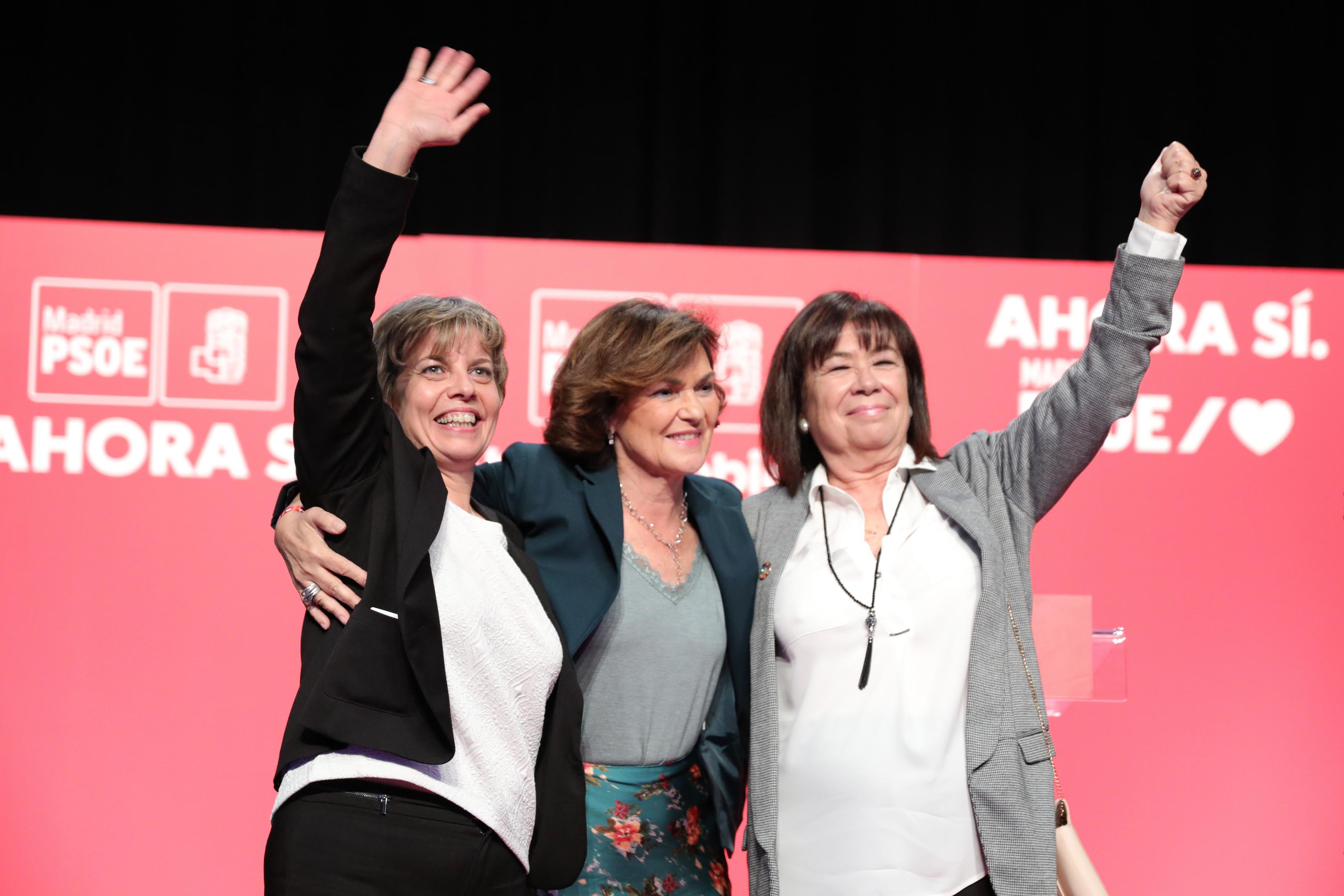 La Secretaria General del PSOE San Blas Sonia Conejero la vicepresidenta del Gobierno en funciones Carmen Calvo y la presidenta del PSOE Cristina Narbona. EP