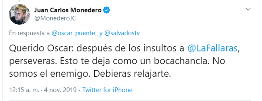 Monedero llama a Óscar Puente bocachancla