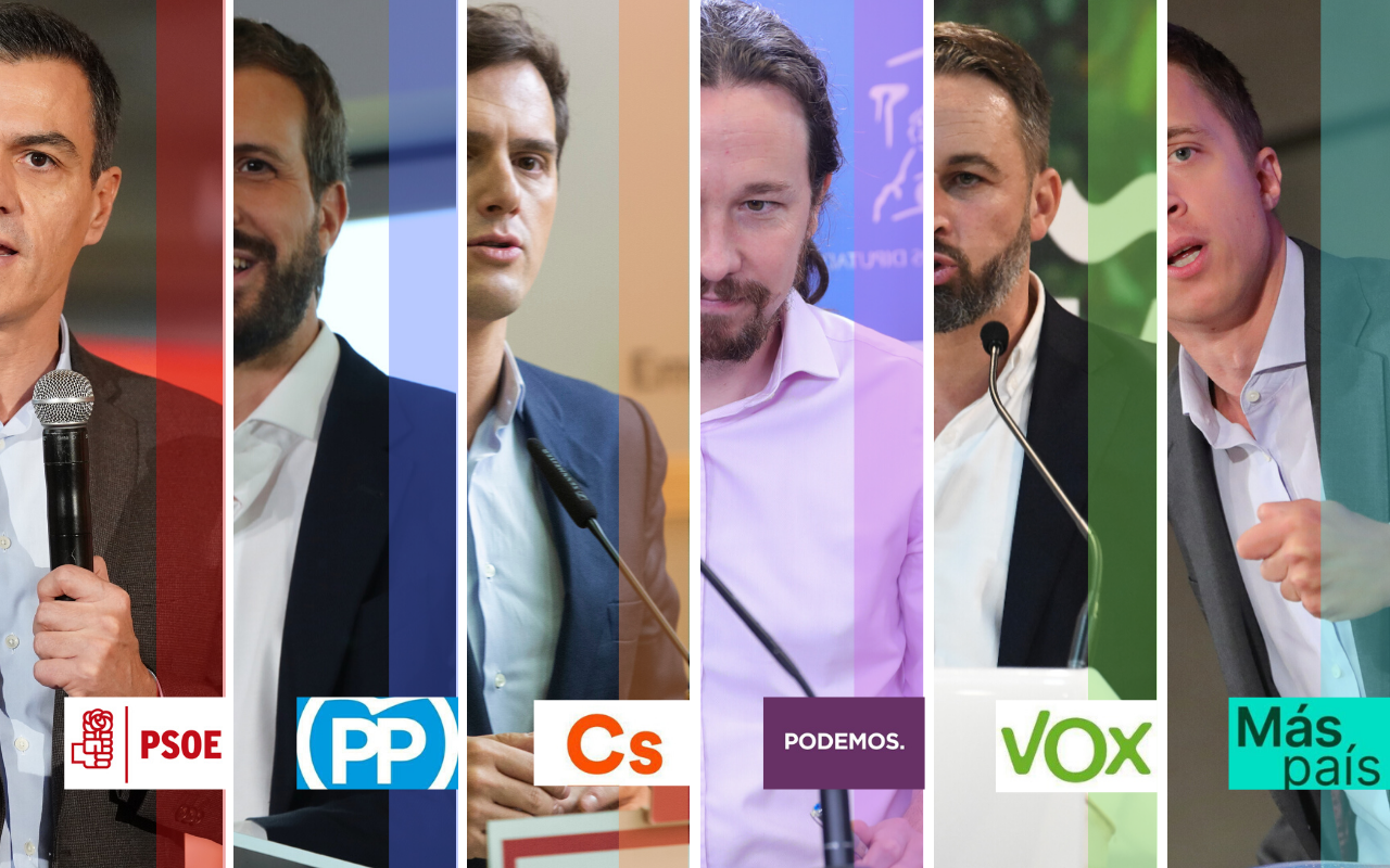 Pedro Sánchez, Pablo Casado, Albert Rivera, Pablo Iglesias y Santiago Abascal 