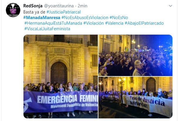 Captura de tuit de las protestas de Valencia. 