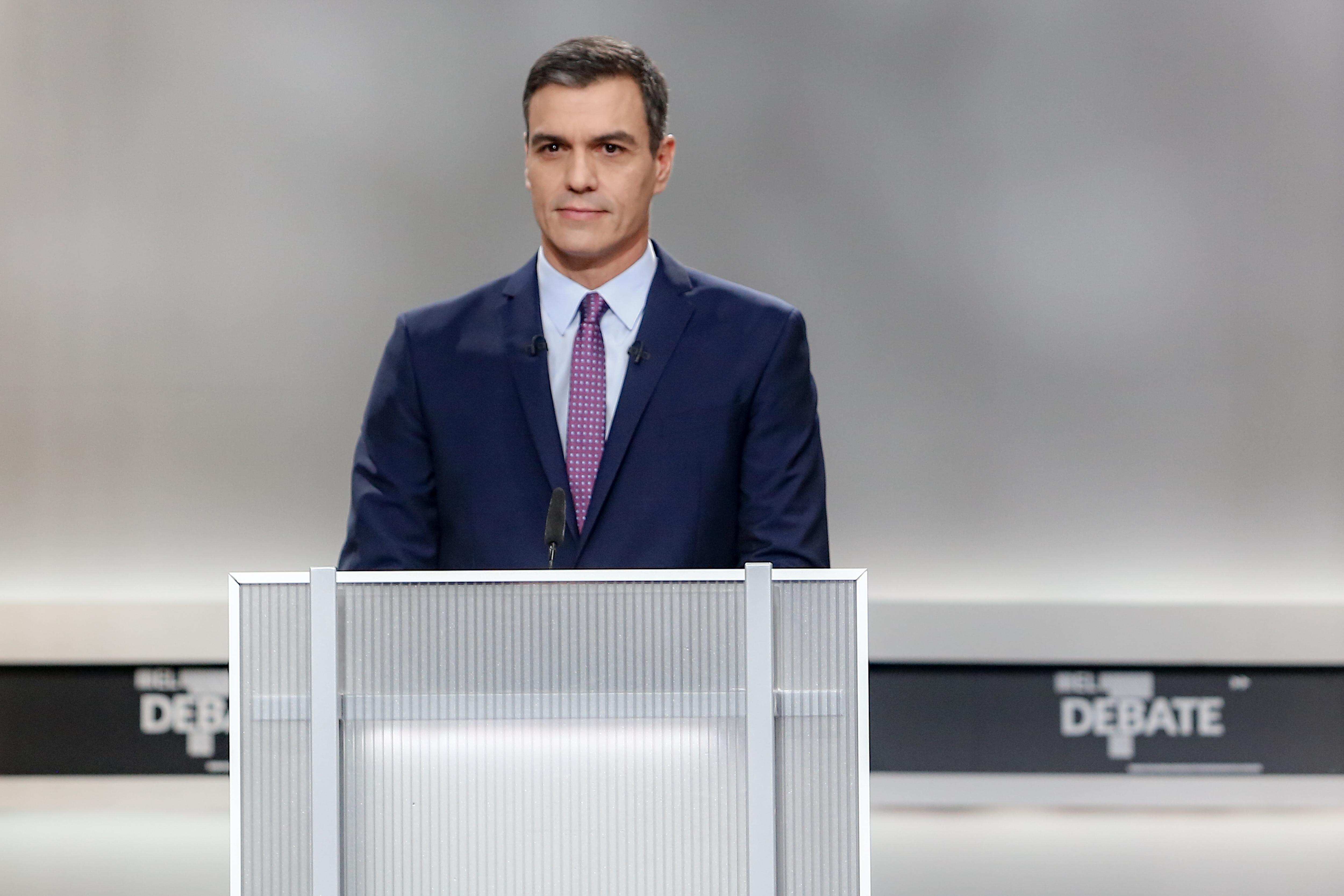 Pedro Sánchez en el debate electoral en televisión. EP