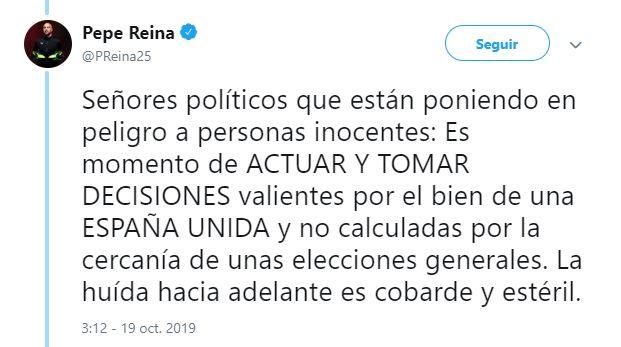 Captura de pantalla del tuit de Reina. Captura de pantalla del tuit de Reina.