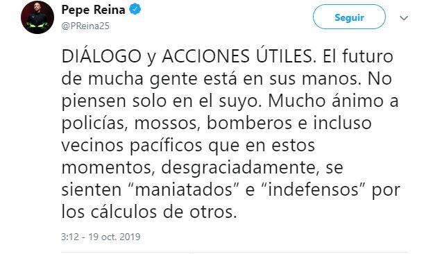 Captura de pantalla del tuit de Reina. Captura de pantalla del tuit de Reina.
