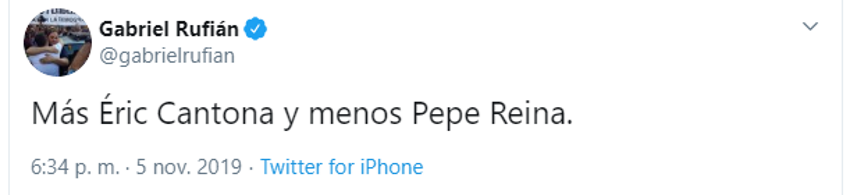 Tuit de Rufián sobre Pepe Reina