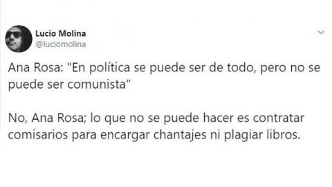 Tuit crítico contra las declaraciones de Ana Rosa Quintana sobre Vox. Twitter Tuit crítico contra las declaraciones de Ana Rosa Quintana sobre Vox. Twitter