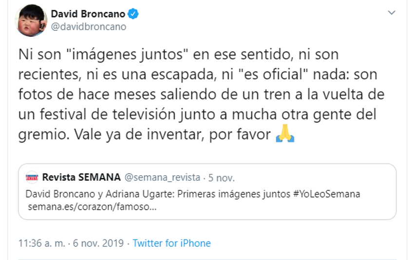 Tuit de David Broncano sobre su noviazgo con Adriana Ugarte