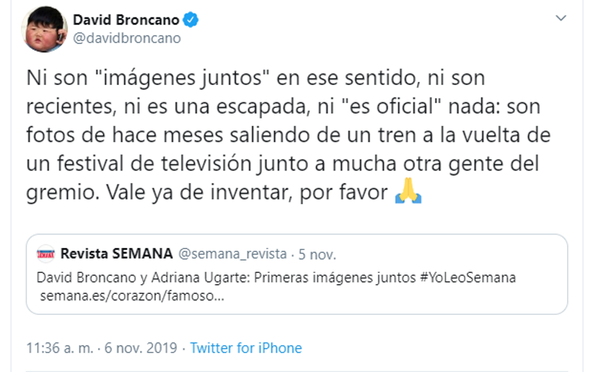 Tuit de David Broncano sobre su noviazgo con Adriana Ugarte Tuit de David Broncano sobre su noviazgo con Adriana Ugarte
