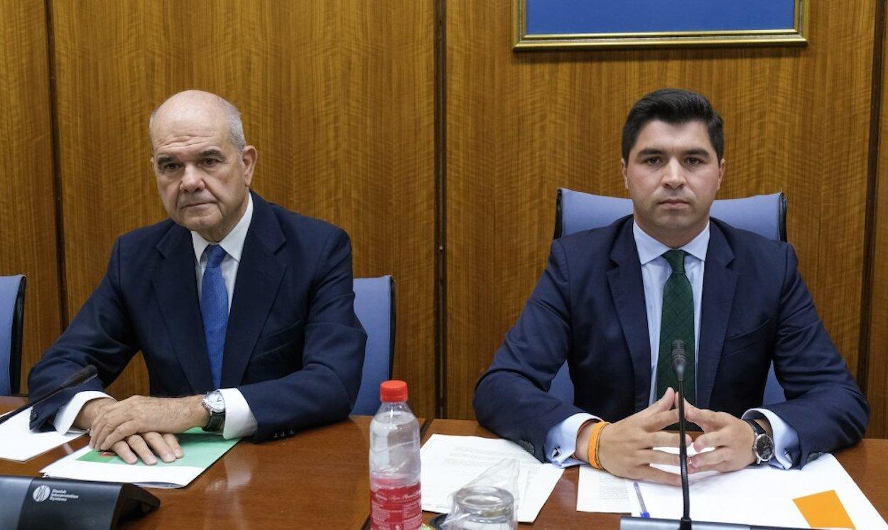 Manuel Chaves y el presidente de la comisión parlamentaria de la Faffe, Enrique Moreno.