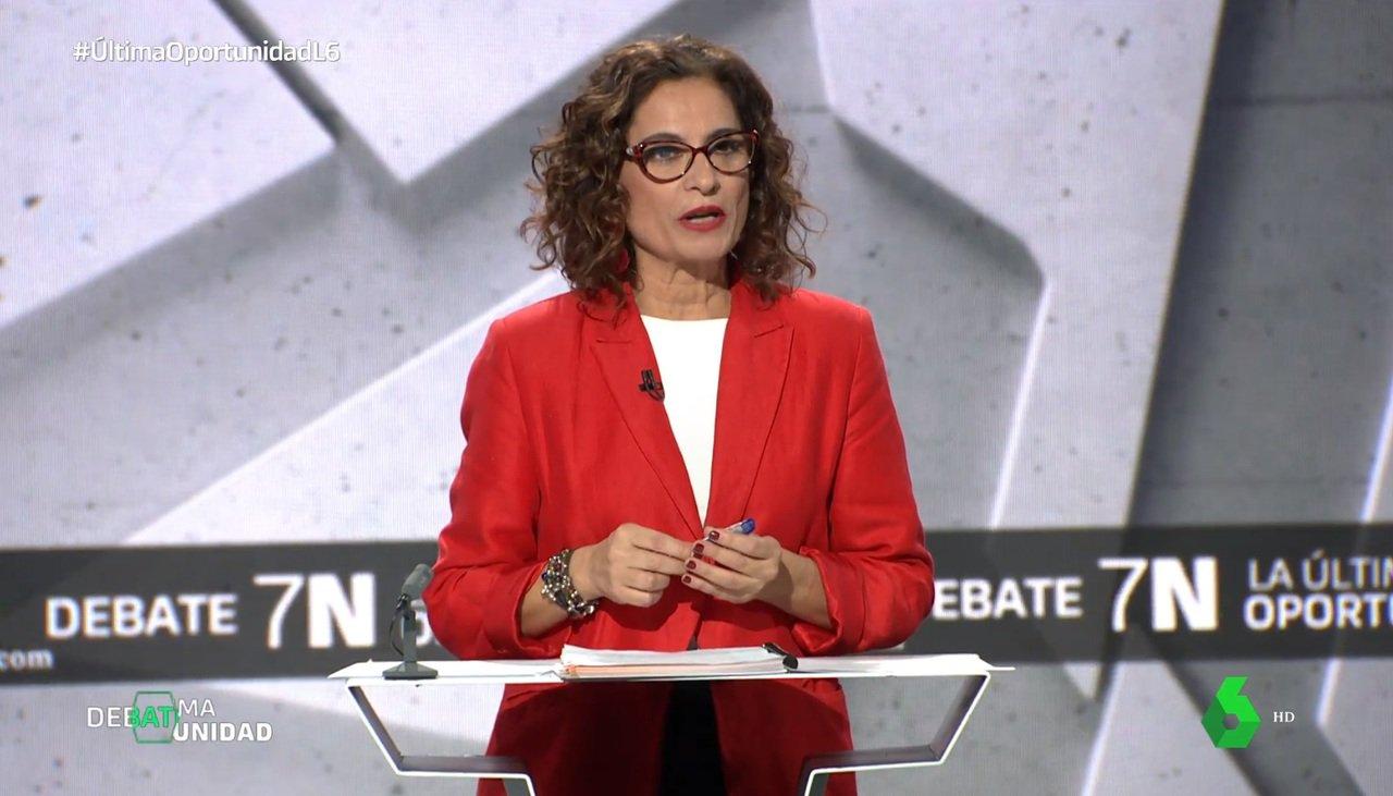 María Jesús Montero, durante el debate de laSexta. 