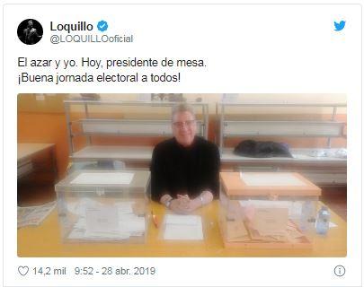 Tuit de Loquillo anunciando que es presidente de una mesa electoral Tuit de Loquillo anunciando que es presidente de una mesa electoral