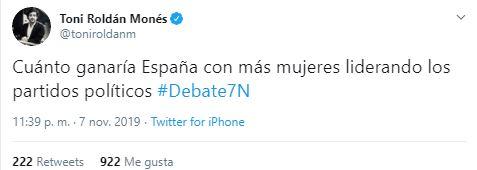 Tuit de Toni Roldán sobre las portavoces Tuit de Toni Roldán sobre las portavoces