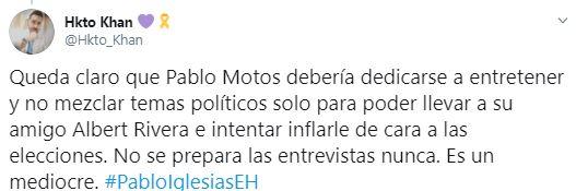 Tuit sobre la entrevista de Pablo Motos a Albert Rivera