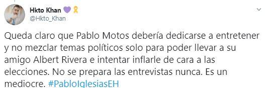 Tuit sobre la entrevista de Pablo Motos a Albert Rivera Tuit sobre la entrevista de Pablo Motos a Albert Rivera