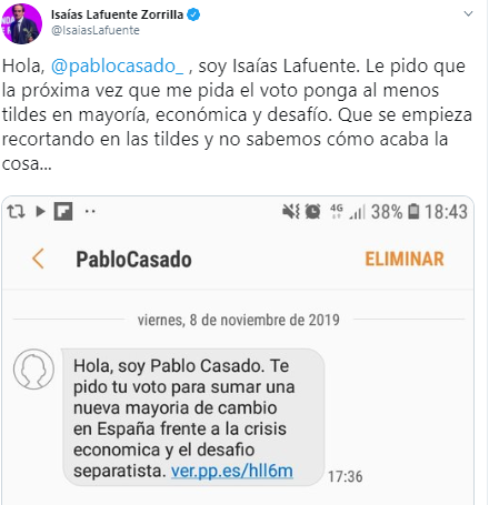 El tuit de Isaías Lafuente. El tuit de Isaías Lafuente.