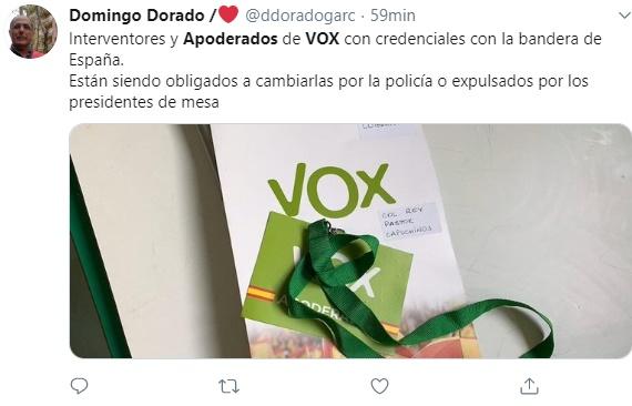 Mensaje sobre las credenciales de Vox