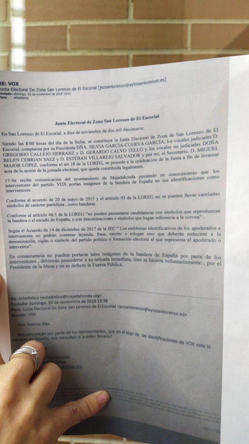 Imagen del documento de la Junta Electoral contra Vox 2