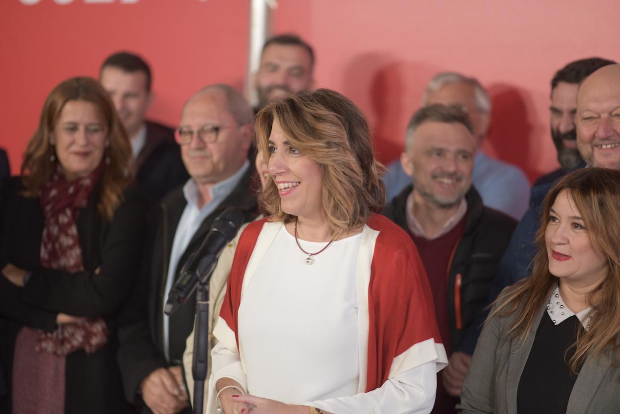 Susana Díaz, en su comparecencia de anoche en la sede del PSOE andaluz.