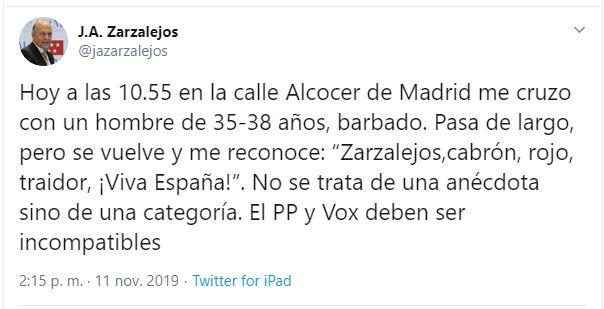 Tuit de José Antonio Zarzalejos. Tuit de José Antonio Zarzalejos.