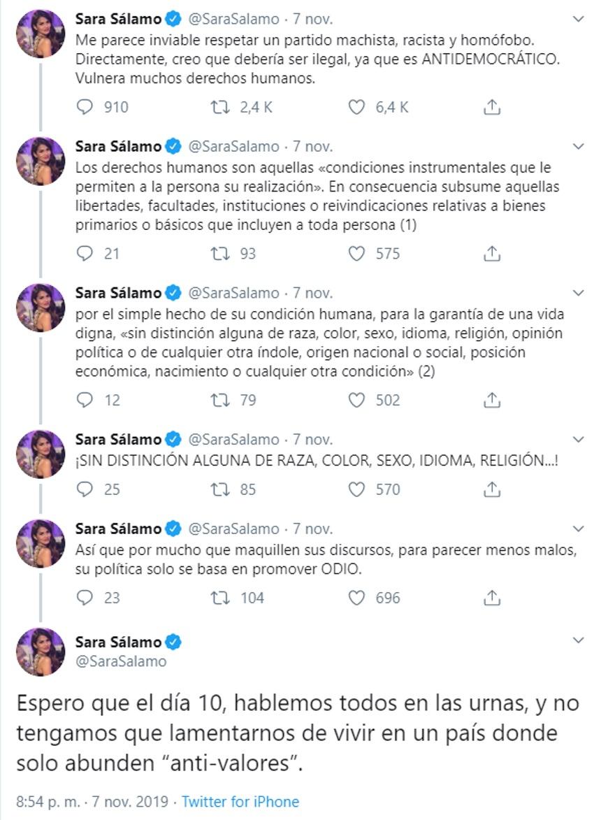Hilo de tuits de Sara Sálamo