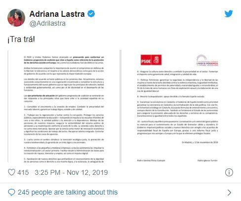 Tuit de Adriana Lastra Tuit de Adriana Lastra