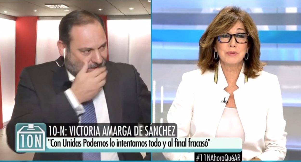 Ábalos abandona una entrevista en directo con Ana Rosa Quintana por un  ataque de tos