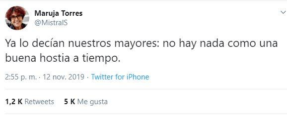 Tuit de Maruja Torres sobre el preacuerdo entre PSOE y UP. Twitter