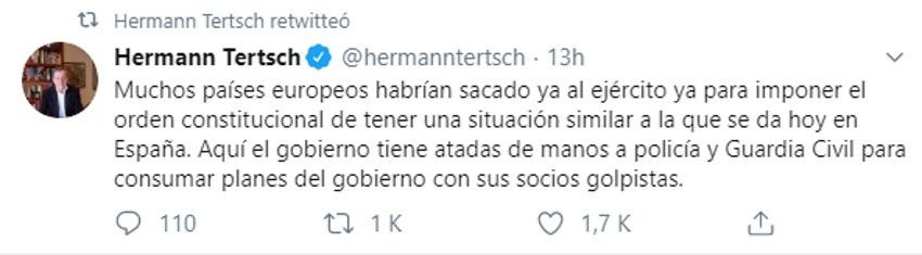 Hermann Tertsch pide que el Ejército imponga el orden constitucional Hermann Tertsch pide que el Ejército imponga el orden constitucional