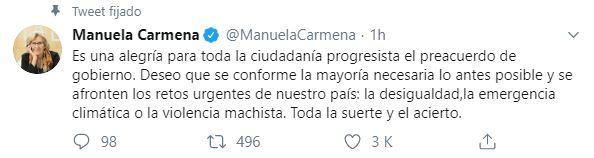 Tuit de Manuela Carmena Tuit de Manuela Carmena