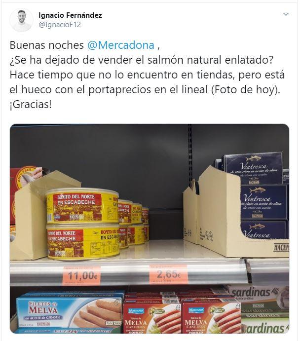 Tuit de un cliente de Mercadona. Tuit de un cliente de Mercadona.