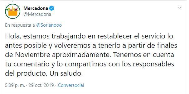 Respuesta del Mercadona. Respuesta del Mercadona.