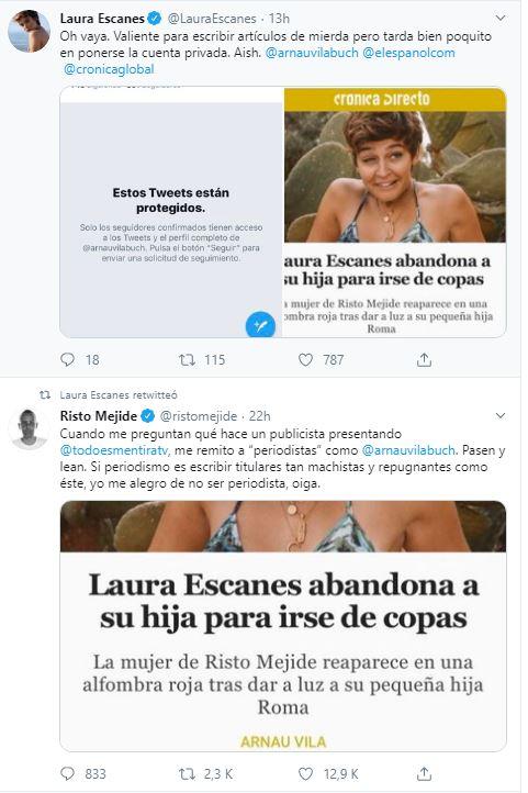 Tuits de Laura Escanes y Risto Mejide