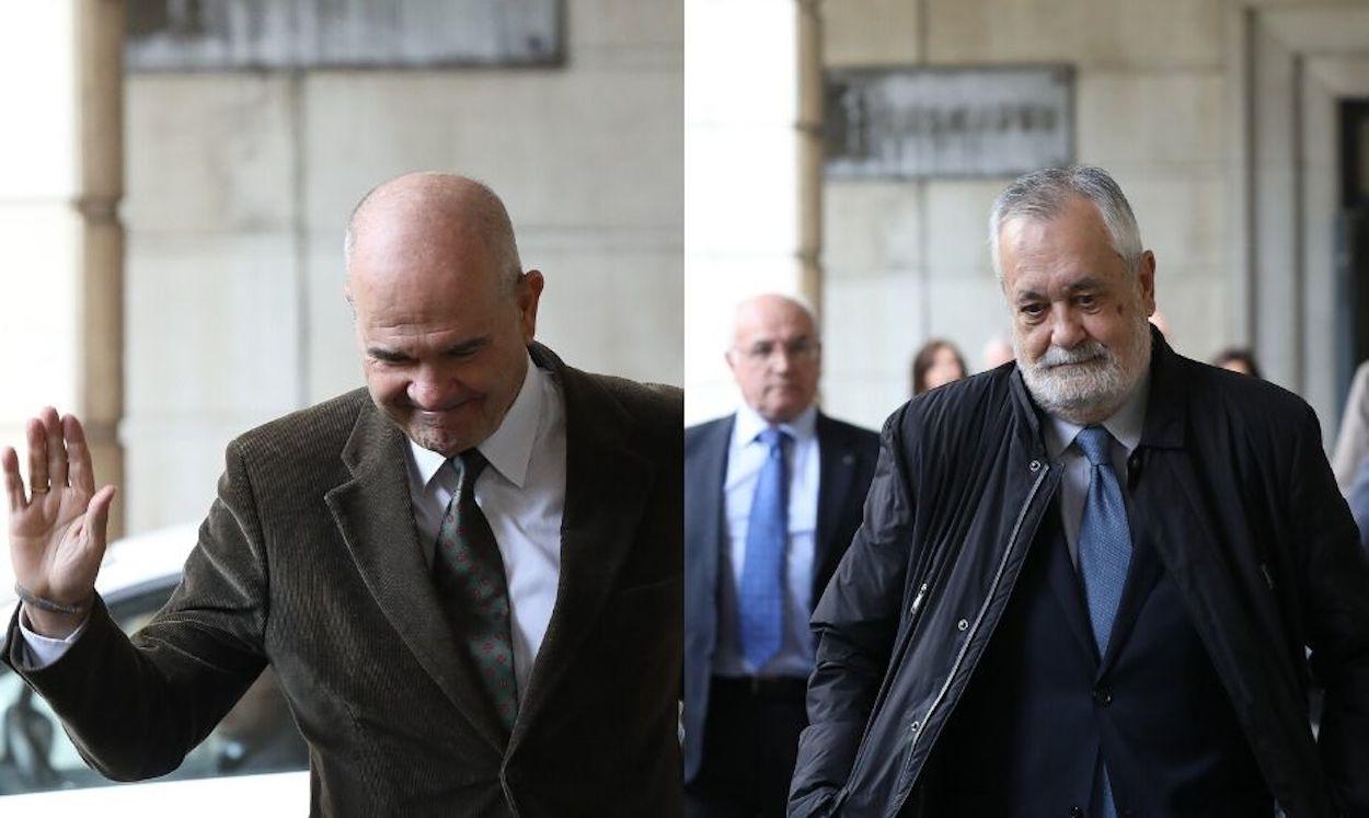 Los expresidentes Manuel Chaves y José Antonio Griñan llegando esta semana a la Audiencia de Sevilla. EP