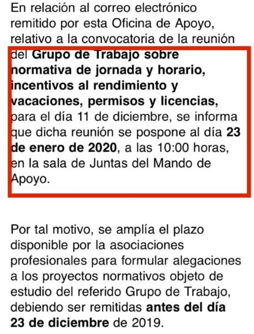 Correo interno de la Guardia Civil en el que retrasa mesa trabajo sobre el decreto Correo interno de la Guardia Civil en el que retrasa mesa trabajo sobre el decreto