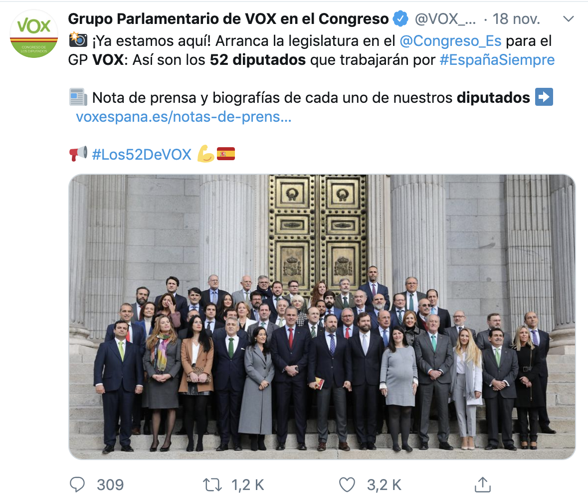 Los 52 diputados de Vox. Twitter