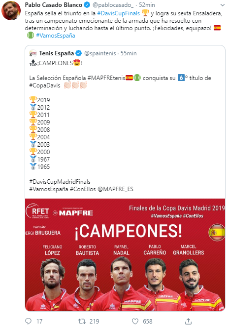 Tuit de Casado sobre la Copa Davis Tuit de Casado sobre la Copa Davis