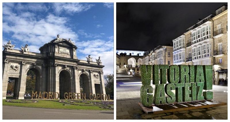 Comparativa del letrero de Green Capital en Madrid y Vitoria. Fuente: elaboración propia.