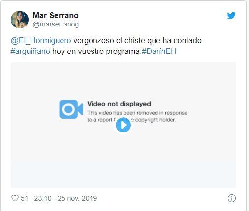 Captura de pantalla del tuit en contra de 'El Hormiguero'.
