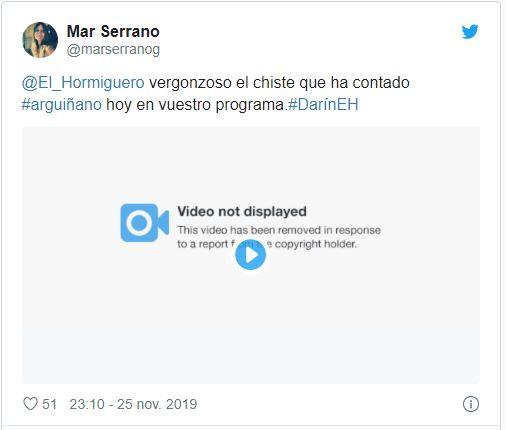 Captura de pantalla del tuit en contra de 'El Hormiguero'.