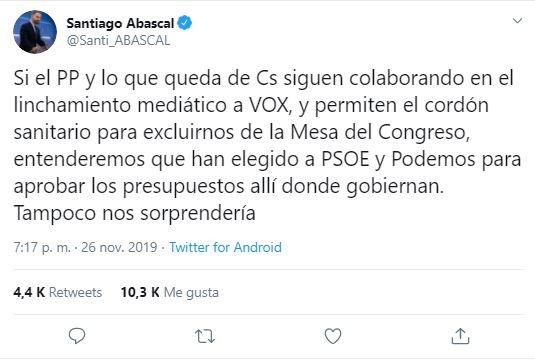 Tuit de Santiago Abascal