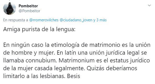 Tuit sobre la etimología de la palabra matrimonio. Twitter