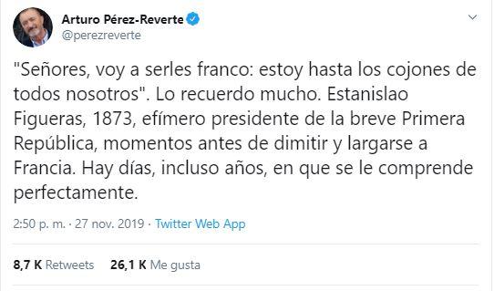 Tuit de Arturo Pérez Reverte