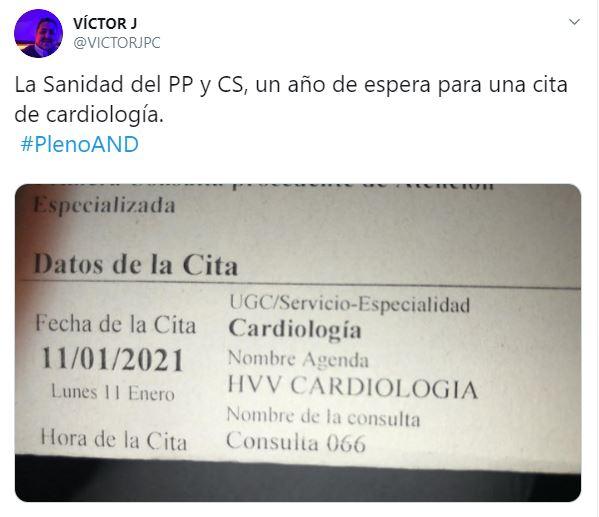 Tuit sanidad andaluza, cardiología. Twitter