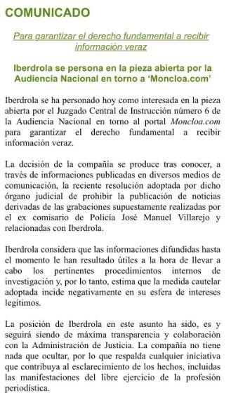 comunicado iberdrola