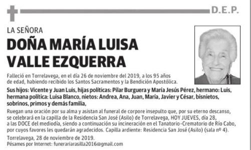 Esquela convencional de María Luisa Esquela convencional de María Luisa