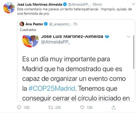 Riña en Twitter entre Ana Pastor y José Luis Martínez Almeida