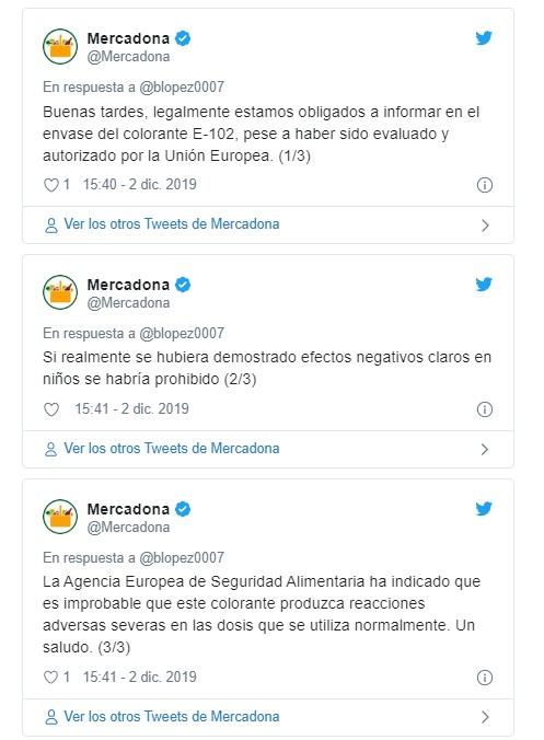 Respuesta de Mercadona sobre condimento paellas