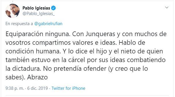 Tuit de Pablo Iglesias. Tuit de Pablo Iglesias.